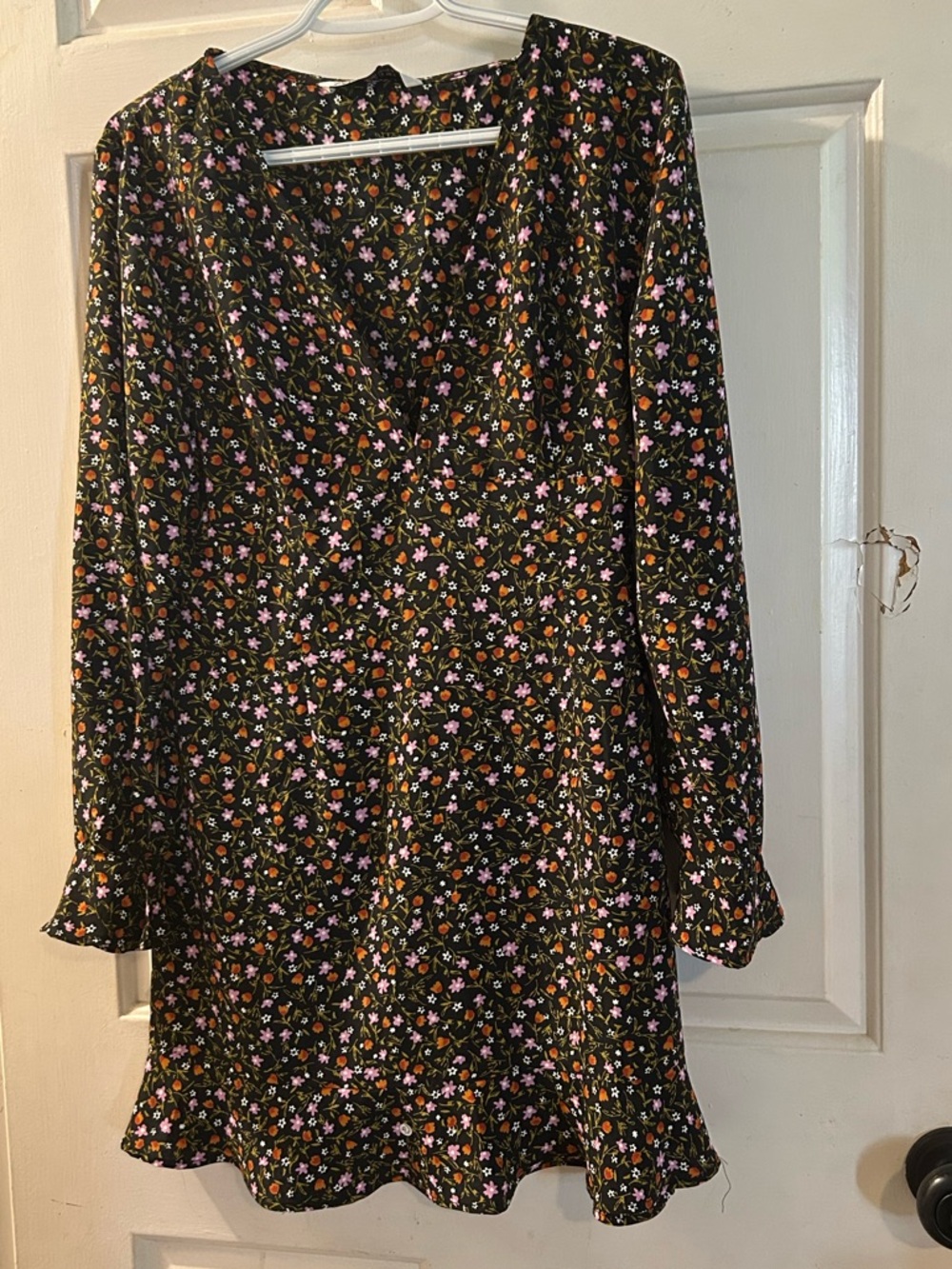 Zara Black Long Sleeve Mini Dress with Pink & Orange Floral Print